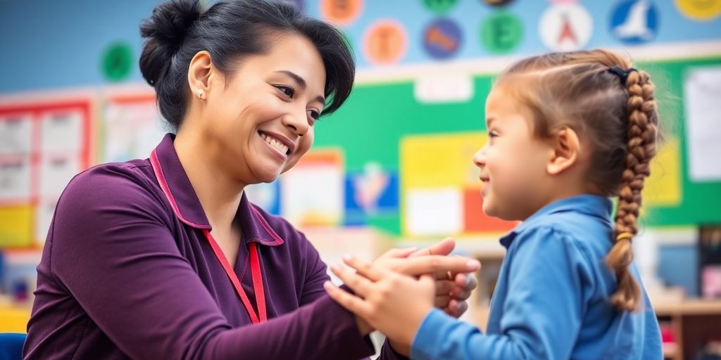 Schulbegleiter und Schüler in einfühlsamer Interaktion.