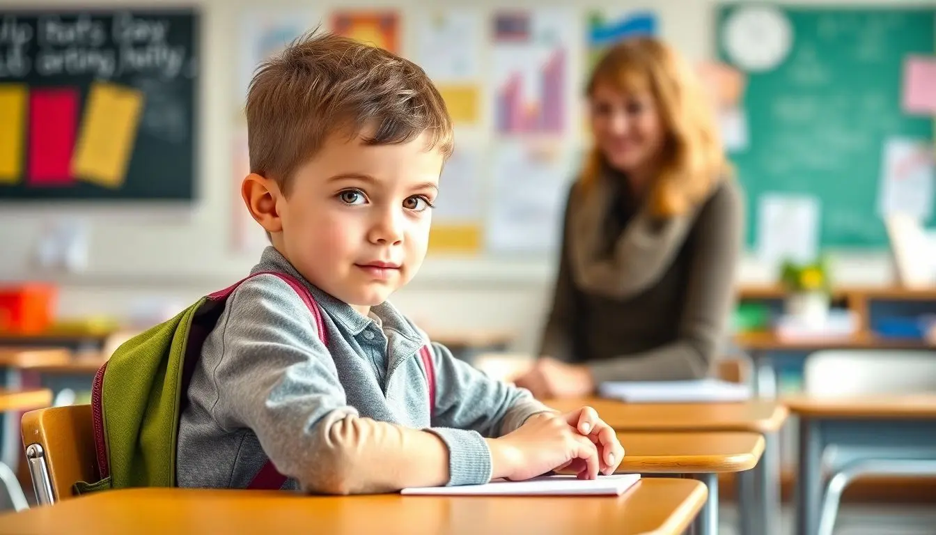 Child receiving support in school from an adult.